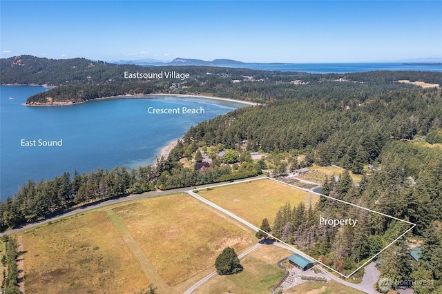 93 Ship Bay Ln, Orcas Island, WA 98245 - aerial view of property's location featuring a nearby body of water and property boundaries highlighted