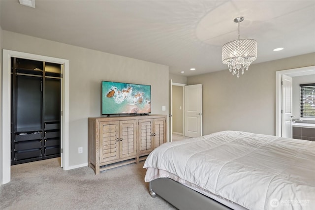 5624 S 344th Ct, Auburn, WA 98001 - bedroom featuring a spacious closet, a chandelier, carpet floors, recessed lighting, and ensuite bathroom