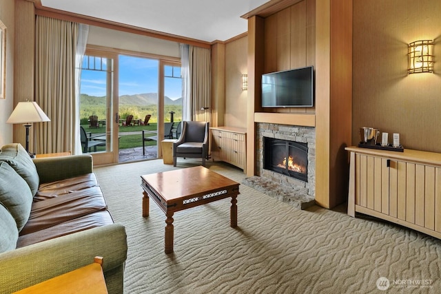 3600 Suncadia Trl Unit 1137, Cle Elum, WA 98922 - carpeted living room featuring a fireplace
