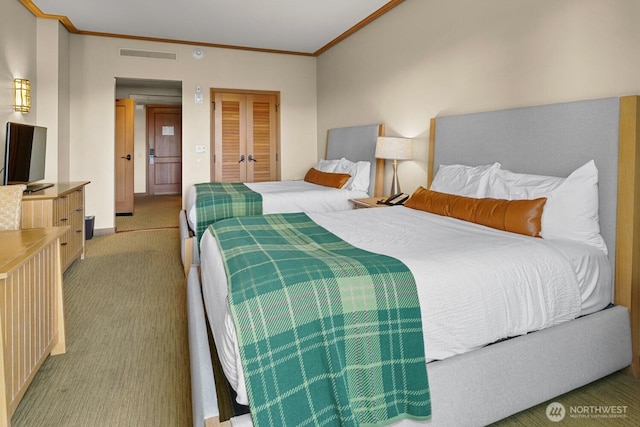 3600 Suncadia Trl Unit 1137, Cle Elum, WA 98922 - bedroom featuring light colored carpet, ornamental molding, french doors, and a closet