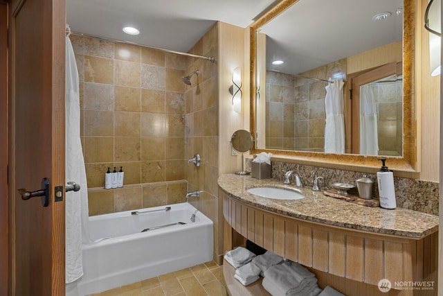 3600 Suncadia Trl Unit 1137, Cle Elum, WA 98922 - full bath with shower / bath combo, vanity, tile patterned floors, and recessed lighting