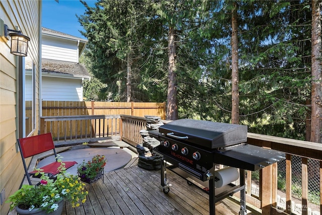 13034 SE 209th Ct, Kent, WA 98031 - wooden terrace featuring a grill and a fenced backyard