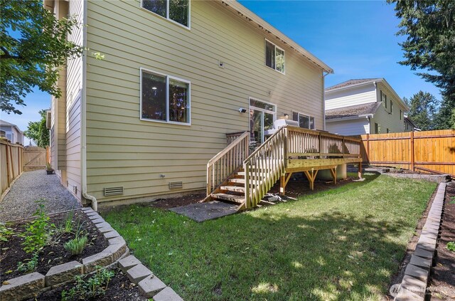 13034 SE 209th Ct, Kent, WA 98031 - rear view of house featuring a deck, a fenced backyard, and stairs