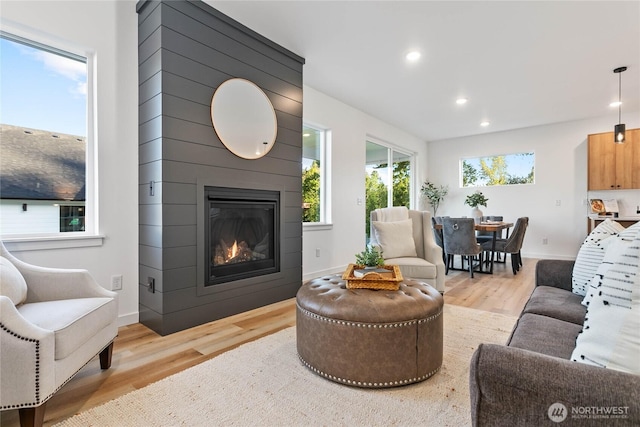 251 Sweet Gum Dr, Blaine, WA 98230 - living room with light wood-type flooring, a fireplace, and recessed lighting