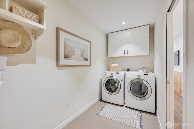 804 109th Ave SE, Bellevue, WA 98004 - washroom with separate washer and dryer, recessed lighting, cabinet space, and light tile patterned floors