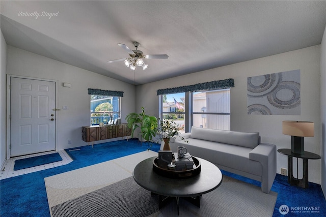 1915 140th St E Unit 193, Tacoma, WA 98445 - carpeted living room featuring ceiling fan and lofted ceiling