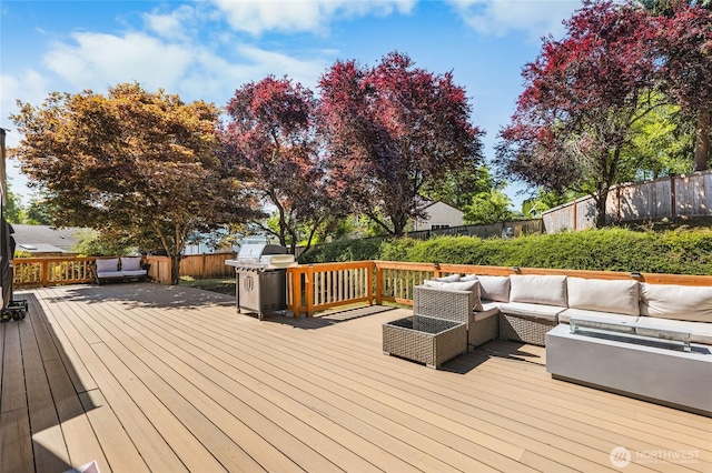 1617 SW 324th Pl, Federal Way, WA 98023 - wooden deck with an outdoor living space and a fenced backyard