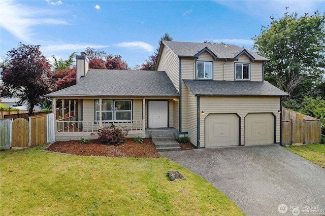 1617 SW 324th Pl, Federal Way, WA 98023 - traditional home with asphalt driveway, a chimney, an attached garage, and a shingled roof