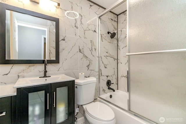 416 142nd Street Ct S, Tacoma, WA 98444 - full bathroom with tile walls, vanity, combined bath / shower with glass door, and backsplash