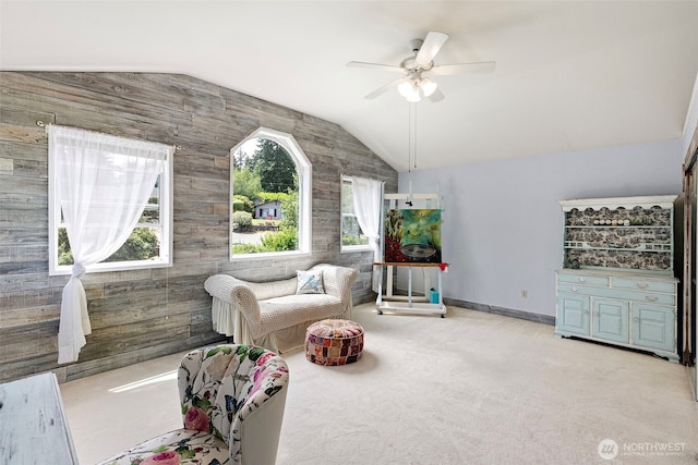 2815 60th Street Ct NW, Gig Harbor, WA 98335 - carpeted living area featuring a ceiling fan and lofted ceiling