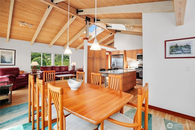 451 Beach Dr, Sequim, WA 98382 - dining space featuring light wood-style floors and wood ceiling