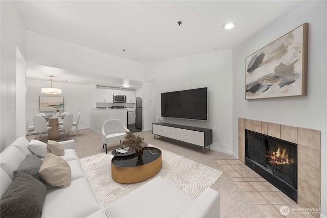 975 Aberdeen Ave NE Unit C306, Renton, WA 98056 - living area with a fireplace, light carpet, and recessed lighting