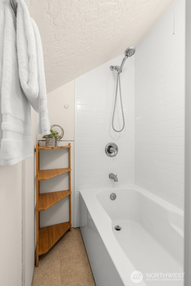 5803 Latona Ave NE, Seattle, WA 98105 - bathroom featuring tile patterned floors, a textured ceiling, and shower / bathtub combination