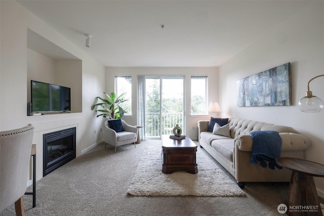 13301 SE 79th Pl Unit B-402, Newcastle, WA 98059 - living area featuring carpet flooring and a glass covered fireplace