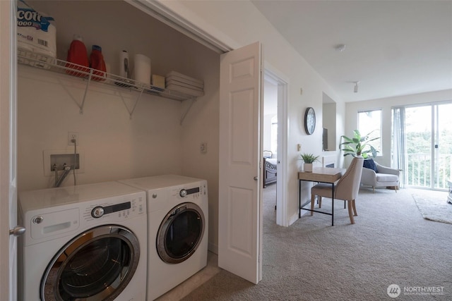 13301 SE 79th Pl Unit B-402, Newcastle, WA 98059 - washroom featuring light carpet and washing machine and dryer