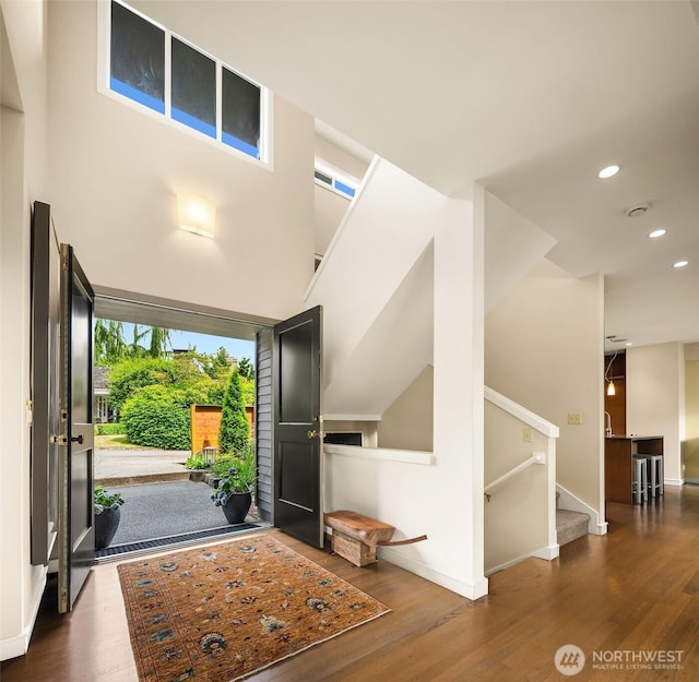5115 NE Latimer Pl, Seattle, WA 98105 - entrance foyer featuring wood finished floors, recessed lighting, and stairs