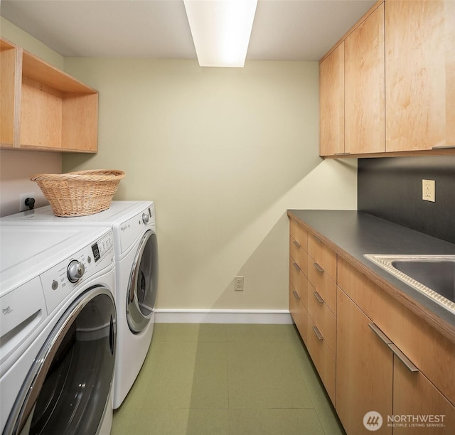 5115 NE Latimer Pl, Seattle, WA 98105 - washroom featuring separate washer and dryer and cabinet space