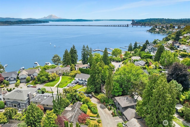 5115 NE Latimer Pl, Seattle, WA 98105 - aerial view of residential area featuring a water and mountain view and a notable bridge