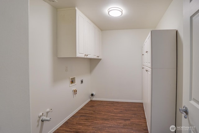 3300 NE 90th Cir, Vancouver, WA 98665 - laundry area with electric dryer hookup, cabinet space, hookup for a gas dryer, dark wood-style floors, and washer hookup