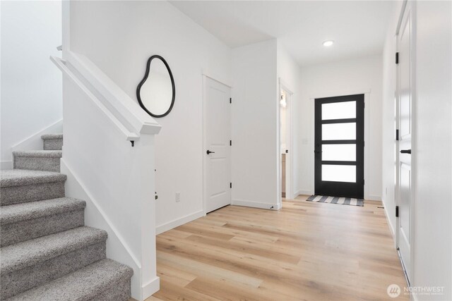 4710 Sagebrush Ln, Blaine, WA 98230 - entryway with light wood-type flooring, stairs, and recessed lighting