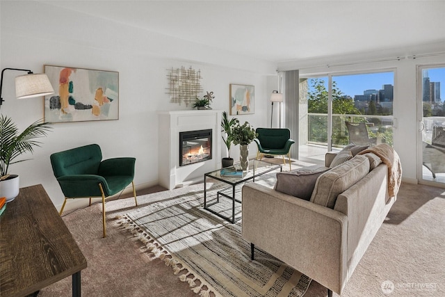 701 122nd Ave NE Unit 207, Bellevue, WA 98005 - carpeted living room with a glass covered fireplace