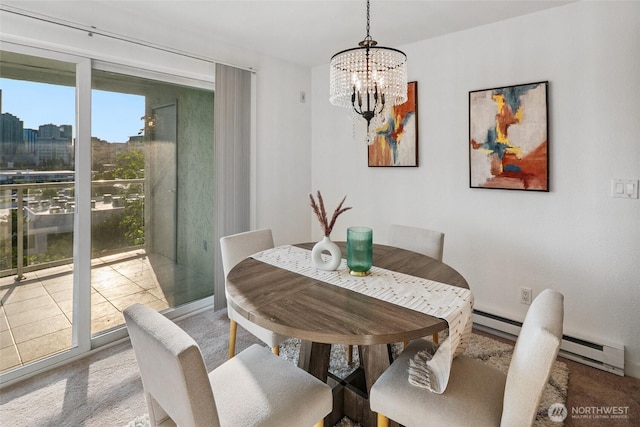 701 122nd Ave NE Unit 207, Bellevue, WA 98005 - carpeted dining space with a chandelier and baseboard heating