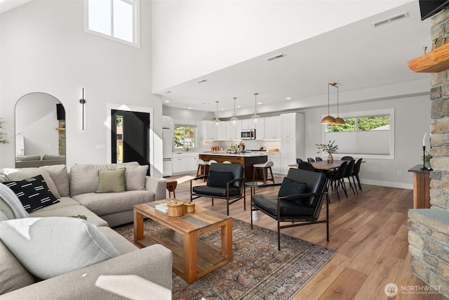 135 Main St E, Packwood, WA 98361 - living room with light wood-type flooring and a towering ceiling