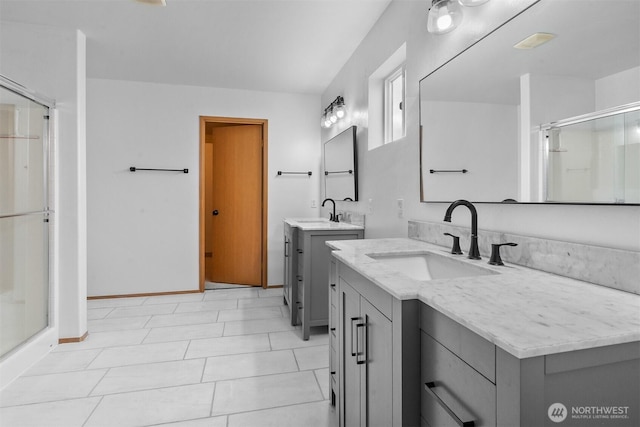 14933 Terra View St SE, Yelm, WA 98597 - full bathroom featuring a stall shower and two vanities