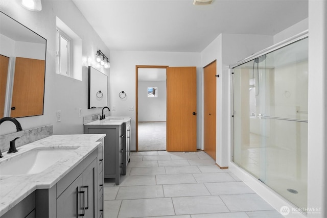 14933 Terra View St SE, Yelm, WA 98597 - full bathroom with a shower stall and two vanities