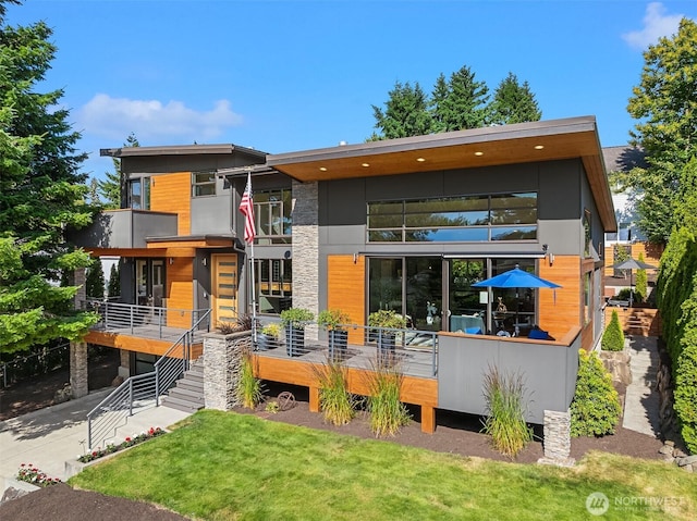 1808 2nd St, Kirkland, WA 98033 - rear view of house with stairs, a yard, and a deck
