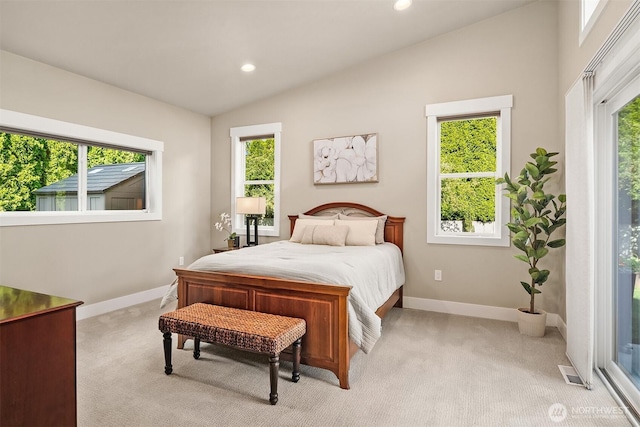 1808 2nd St, Kirkland, WA 98033 - bedroom with vaulted ceiling, light carpet, and recessed lighting