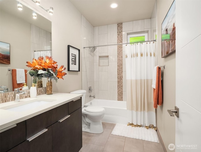 1808 2nd St, Kirkland, WA 98033 - bathroom featuring vanity, tile patterned flooring, shower / bath combo, and recessed lighting