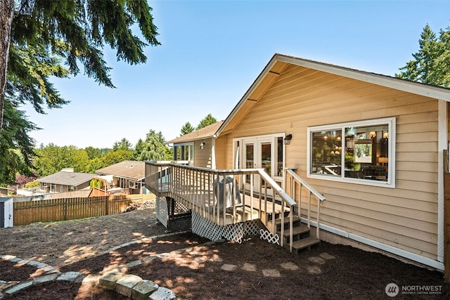 4201 SW 328th Ct, Federal Way, WA 98023 - back of property featuring a wooden deck, french doors, and a shed