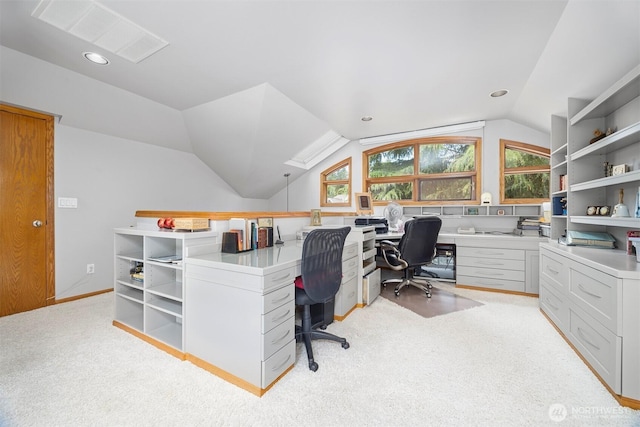 8834 Goldeneye Ln, Blaine, WA 98230 - office area with plenty of natural light, vaulted ceiling, built in study area, and light colored carpet