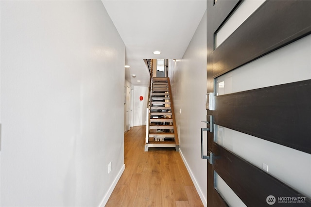 3070 61st Ave SW, Seattle, WA 98116 - corridor featuring light wood finished floors, recessed lighting, and stairway