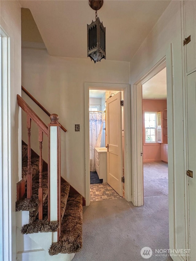 304 Columbia Ave, Coulee Dam, WA 99116 - corridor featuring carpet floors and stairway