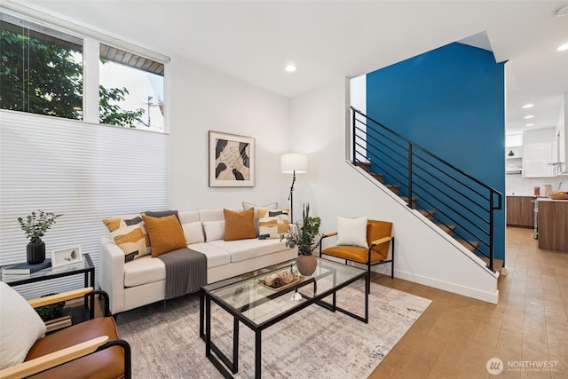 1742 12th Ave S Unit A, Seattle, WA 98144 - living room with stairs, recessed lighting, and light wood-type flooring