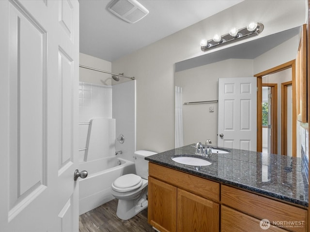 11040 22nd Pl NE, Lake Stevens, WA 98258 - bathroom featuring vanity, shower / bathtub combination, and wood finished floors