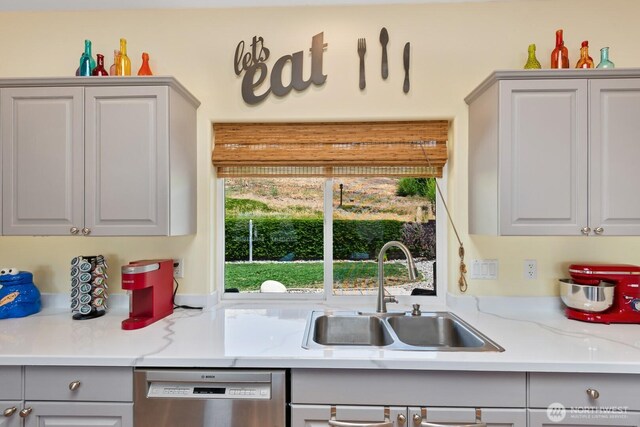 2615 N Baker Ave, East Wenatchee, WA 98802 - kitchen with stainless steel dishwasher and gray cabinets