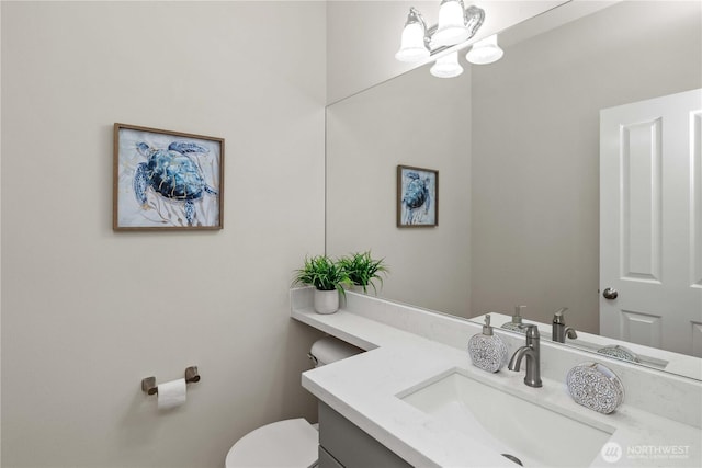 7526 148th Pl SE, Snohomish, WA 98296 - half bathroom with vanity and a chandelier