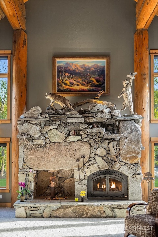 639 A Twisp River Rd, Twisp, WA 98856 - detailed view of a stone fireplace and carpet