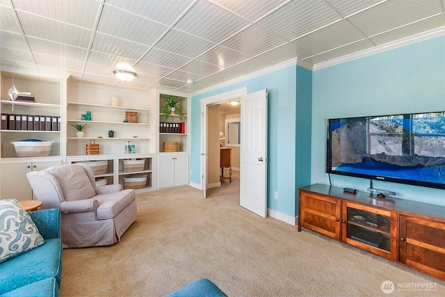 1422 Brighton Way SE, Olympia, WA 98501 - living room with carpet floors, crown molding, and built in features