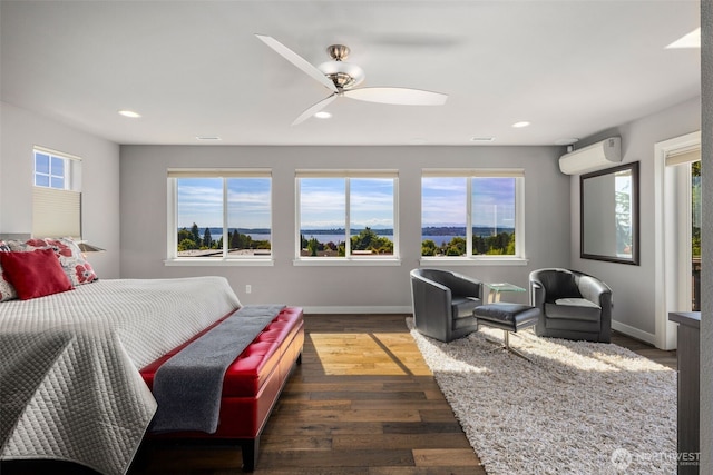 6511 108th Ave NE Unit 3, Kirkland, WA 98033 - bedroom with dark wood finished floors, recessed lighting, and a ceiling fan