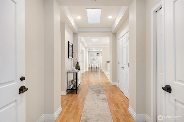 6424 Lake Washington Blvd NE Unit 34, Kirkland, WA 98033 - hall with light wood-style flooring, recessed lighting, and crown molding