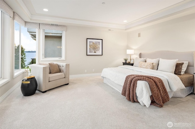 6424 Lake Washington Blvd NE Unit 34, Kirkland, WA 98033 - bedroom with ornamental molding, carpet floors, a raised ceiling, and recessed lighting