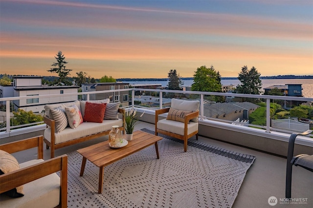 6424 Lake Washington Blvd NE Unit 34, Kirkland, WA 98033 - balcony at dusk with an outdoor living space