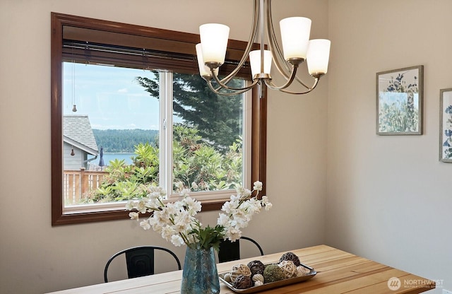 4880 Harbor Hills Dr, Freeland, WA 98249 - dining area featuring a chandelier