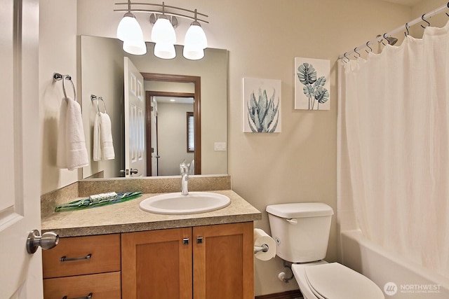 4880 Harbor Hills Dr, Freeland, WA 98249 - full bathroom with vanity and shower / bath combo with shower curtain