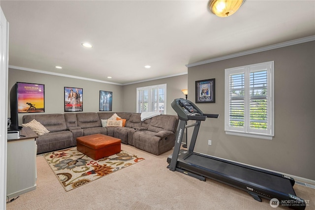 5625 Elizabeth Ave SE, Auburn, WA 98092 - carpeted living area with recessed lighting and ornamental molding