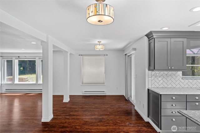 6426 Zangle Rd NE, Olympia, WA 98506 - corridor featuring baseboard heating, dark wood-style floors, and recessed lighting